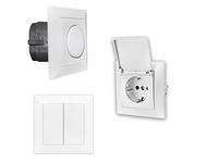 In-wall sockets and switches, white