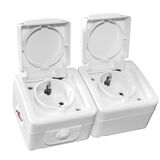 Wallmounted Waterproof double schuko socket IP54 16A white