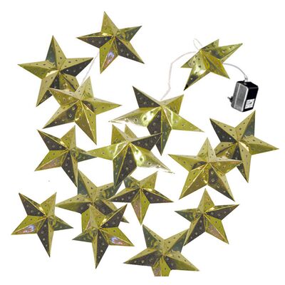 Golden Foldable carton stars, with 20 clear bulbs 24V with transformer 230V