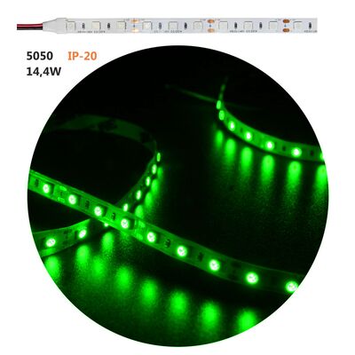 Led Strip Adhesive White PCB 5m12VDC 14.4W/m 5050 60L/m Green IP20