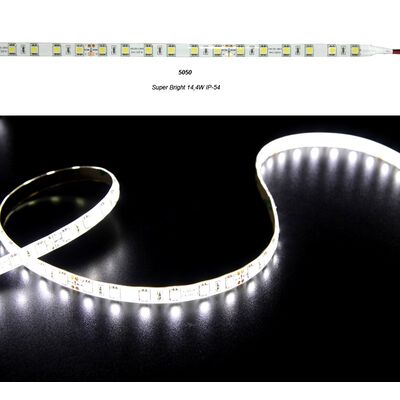 Led Strip Super Bright Adhesive White PCB 5m24VDC 14.4W/m 60L/m Cool White IP54