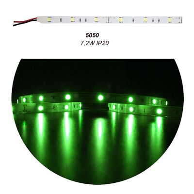 Led Strip Adhesive White PCB 5m12VDC 7.2W/m 5050 30L/m Green IP20