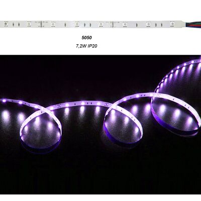 Led Strip Adhesive White PCB 5m12VDC 7.2W/m 5050 30L/m RGB IP20