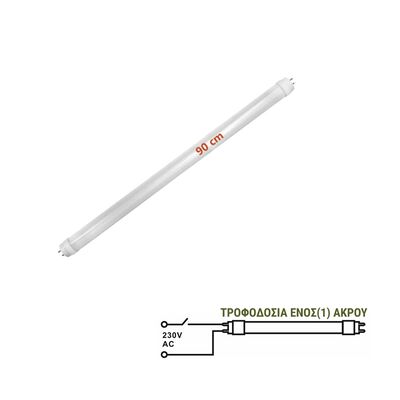 LED ΛΑΜΠΑ ΓΥΑΛΙΝΗ T8 90cm 14W 230V ΜΟΝΗΣ ΤΡΟΦΟΔΟΣΙΑΣ ΘΕΡΜΟ