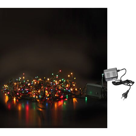 Chain 256 multicolor rice light 24V with green PVC wire L:14,5m with controller 230V