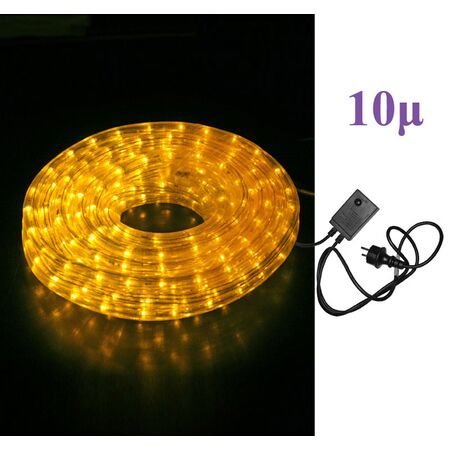 Packaged 10m Led Rope light yellow leds D13mm 3wires, with controller schuko plug 230V
