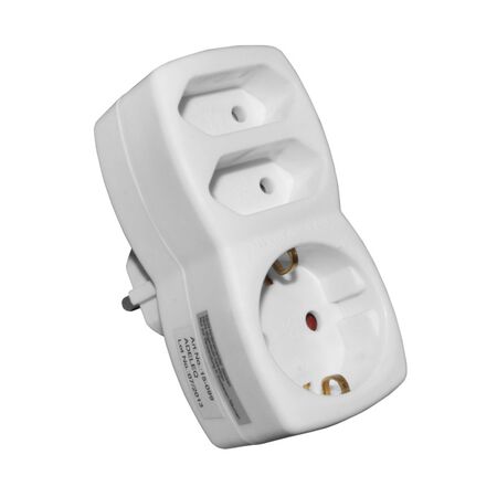 Adaptor schuko to 2Pole and 1 schuko socket, white