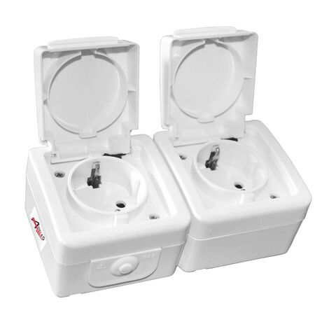 Wallmounted Waterproof double schuko socket IP54 16A white