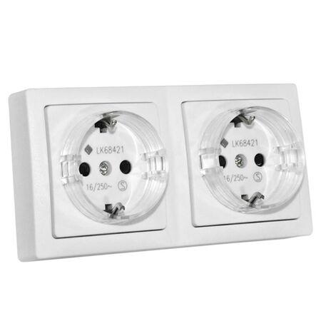 Wallmounted Double schuko socket IP20 16A 230V white