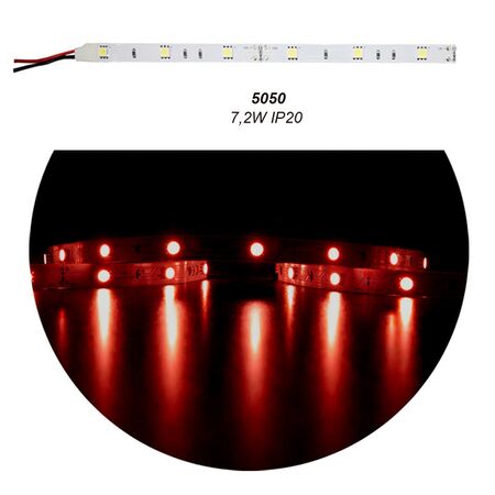 Led Strip Adhesive White PCB 5m12VDC 7.2W/m 5050 30L/m Red IP20