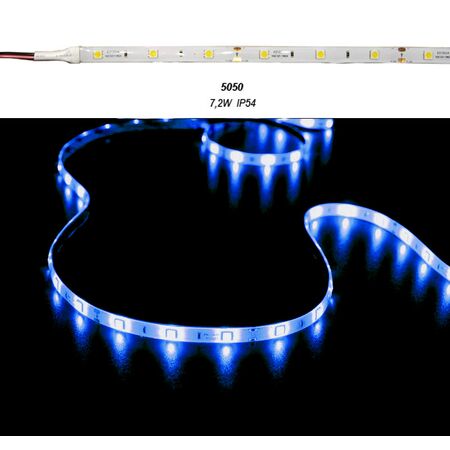 Led Strip Adhesive White PCB 5m12VDC 7.2W/m 5050 30L/m Blue IP54