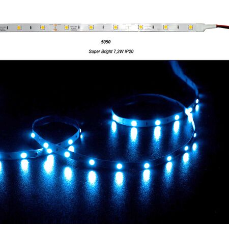 Led Strip Super Bright Adhesive White PCB 5m12VDC 7.2W/m 30L/m Blue IP20