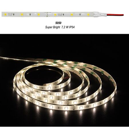 Led Strip Super Bright Adhesive White PCB 5m12VDC 7.2W/m 30L/m Warm White IP54