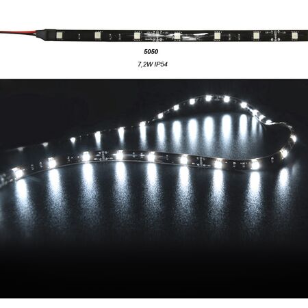 Led SMD Strip 5050 IP54 12VDC 30L/m 7.2W/m Black PCB Cool White