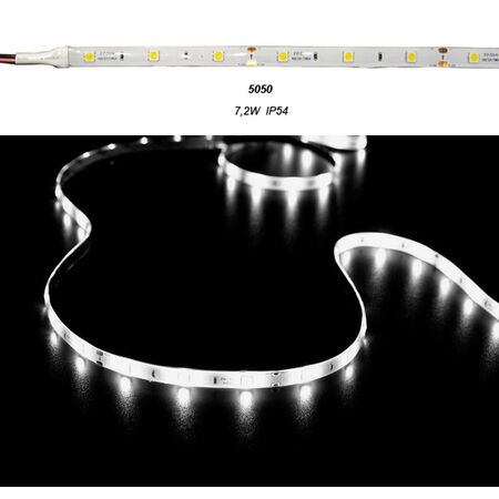 ΤΑΙΝΙΑ LED 5m 12VDC 7.2W/m 5050 30LED/m ΨΥΧΡΟ 6500K IP54 ECO