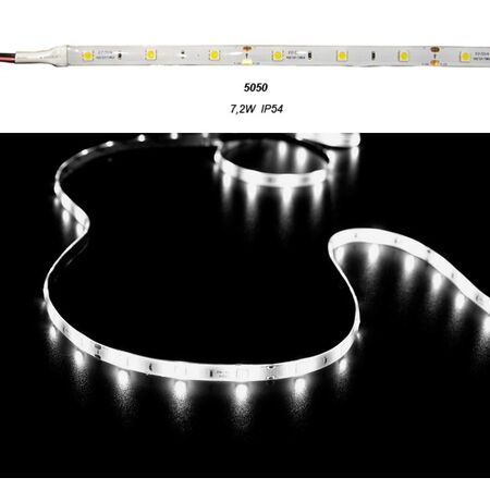 ΤΑΙΝΙΑ LED 5m 12VDC 7.2W/m 5050 30LED/m ΨΥΧΡΟ 6500K IP54