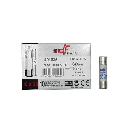 Cylindrical fuses 10x38mm 12A 1000VDC gR