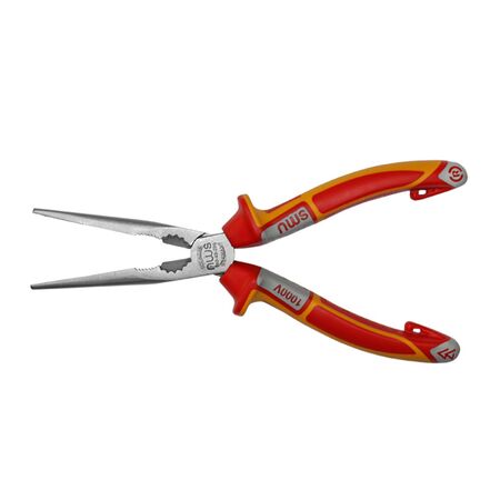 NWS Long Nose Plier VDE yellow-red handle straight 205mm