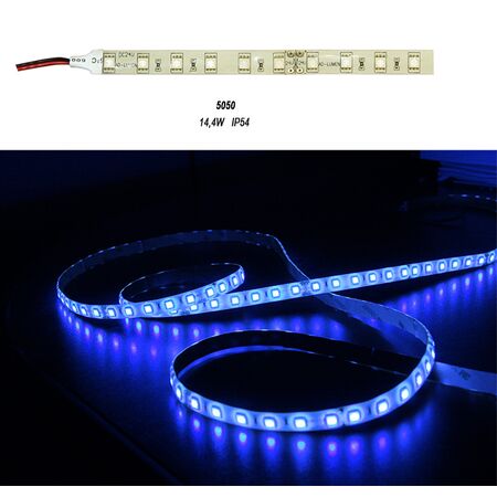 ΤΑΙΝΙΑ LED 5m 24VDC 14.4W/m 5050 60LED ΜΠΛΕ IP54 ECO