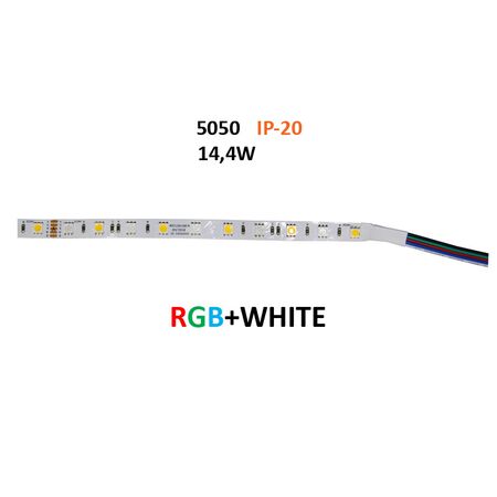 Led Strip Adhesive White PCB 5m24VDC 14.4W/m 60L/m RGB White IP20