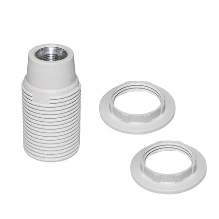 Plastic lampholder E14 M10(1/8'') white with thread with two rings White