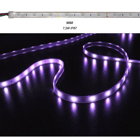 Led Strip White PCB 5m12VDC 7.2W/m 30L/m RGB IP67