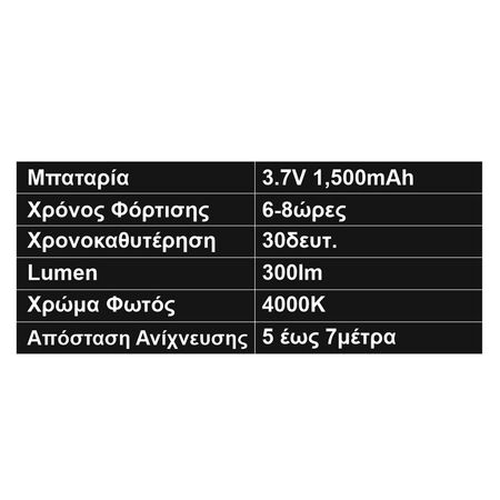 ΗΛΙΑΚΟΣ ΠΡΟΒ.LED ME AN.ΚΙΝ.ΥΠΕΡΥΘ ΚΑΙ ΦΩΤΟΚ.300lm 4000K ΛΕΥΚΟΣ