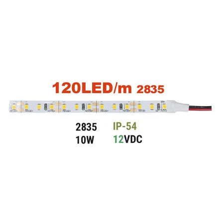 ΤΑΙΝΙΑ LED 5m 12VDC 10W/m 2835 120LED/m 3000K IP54