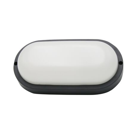 Led bulkhead wallmounted light oval PP base, PC cover,IP54 12W 205x105x54mm 230V 4000k dark grey