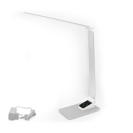 LED Desk Lamp dimmable color temperature,touch switch,charger,USB output with 12V/1,5A adapter silver