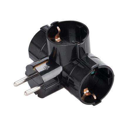 Schuko Adaptor (+) 3 Sockets BLACK