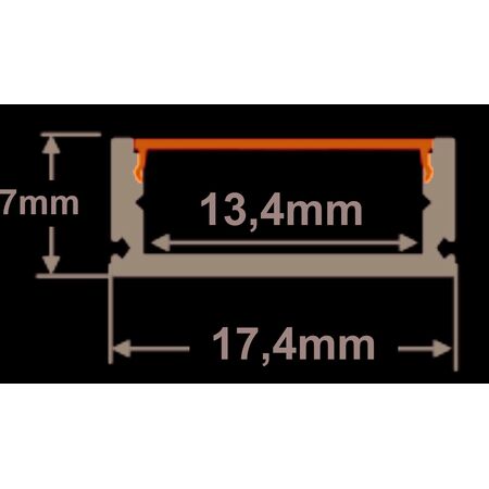 Black led profile L:2m W:17.4mm  H:7mm