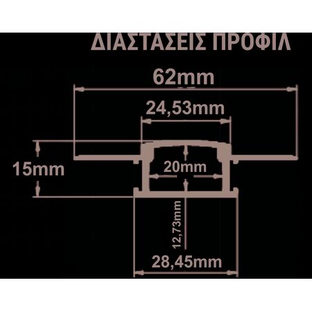 Trimless Recessed Led profile 2m wide size for led strips max W:20mm 62*28.45*15mm