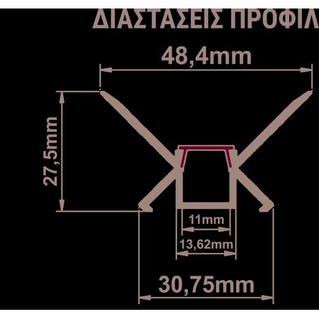 Trimless Recessed Led profile 2m inner angle for led strips max w:11 h:27.5