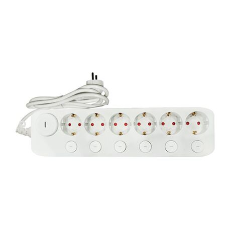 Multisocket with 3x1.5mm2 1.5m cable 6schuko+6independent led switches white
